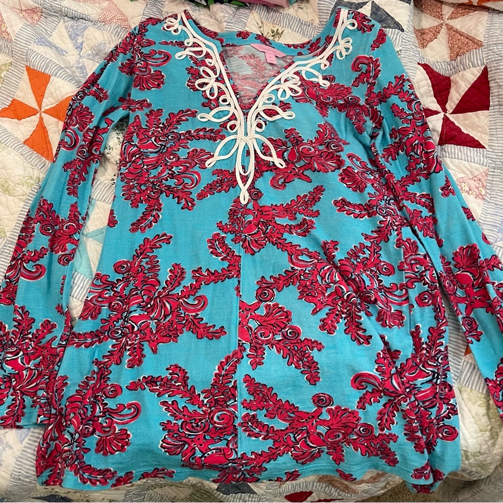 Lilly Pulitzer Westley Tunic Searulean Blue Rhode Island Reef Top sz Extra Small